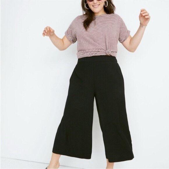 Madewell High Rise Wide Leg Crop Pants Black Boho Mod Contemporary - Picture 1 of 9